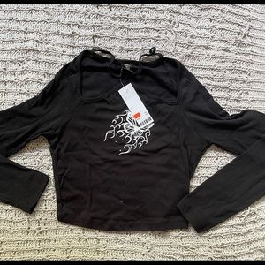 Urban Outfitters Long Sleeve Black tee with Shoulder Cutouts